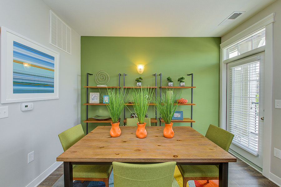 Apartment dining room with distinctive design elements